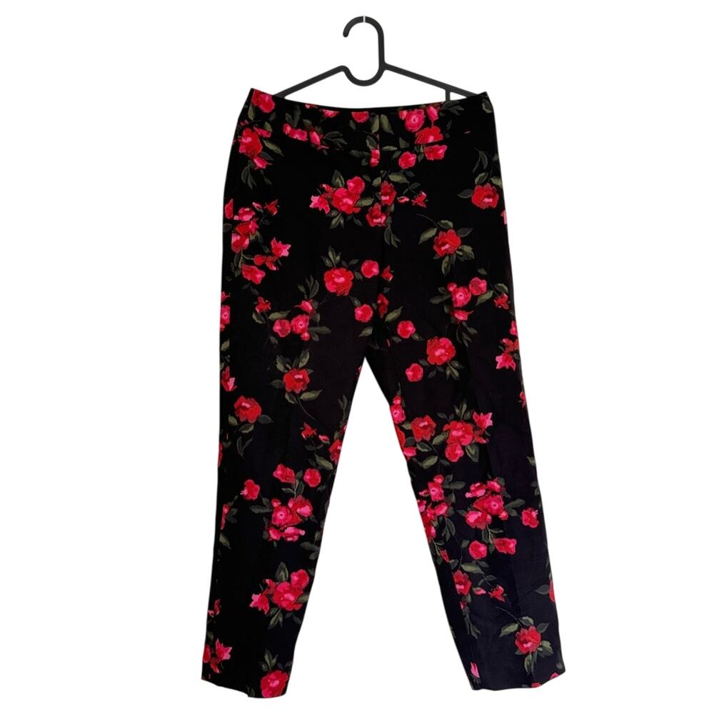 Rose Printed Black Trouser Pants Talbots Petite